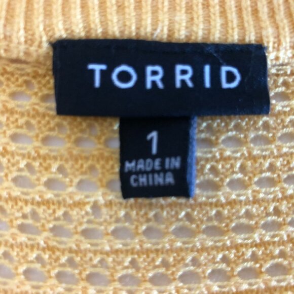 Torrid Open Stitch Cold Shoulder Yellow Dolman Sweater Sz 1X - Picture 9 of 13